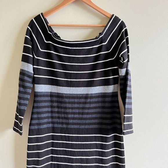 ELIZA J Off The Shoulder Stripe Sheath Dress In Black Ivory Charcoal Wom… - Picture 8 of 8